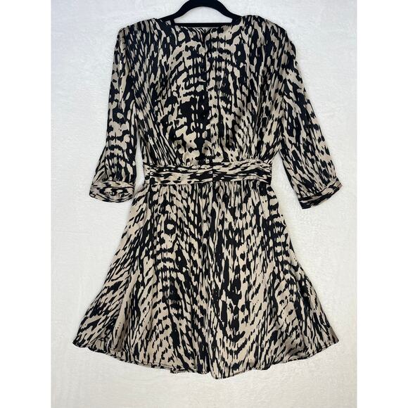 Sandro Silky Animal Print Studded 3/4 Sleeve Party Dress Glam Rocker Edgy sz 2 - Picture 3 of 12